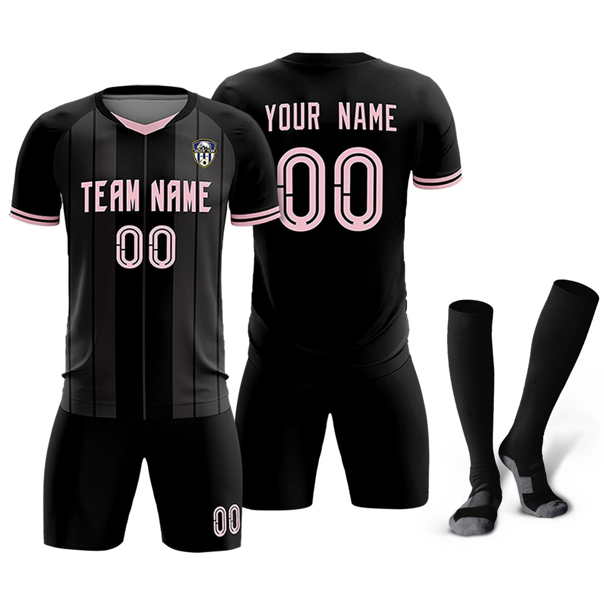 Custom Black Classic Striped Personalized Soccer Tops/Sets Jersey