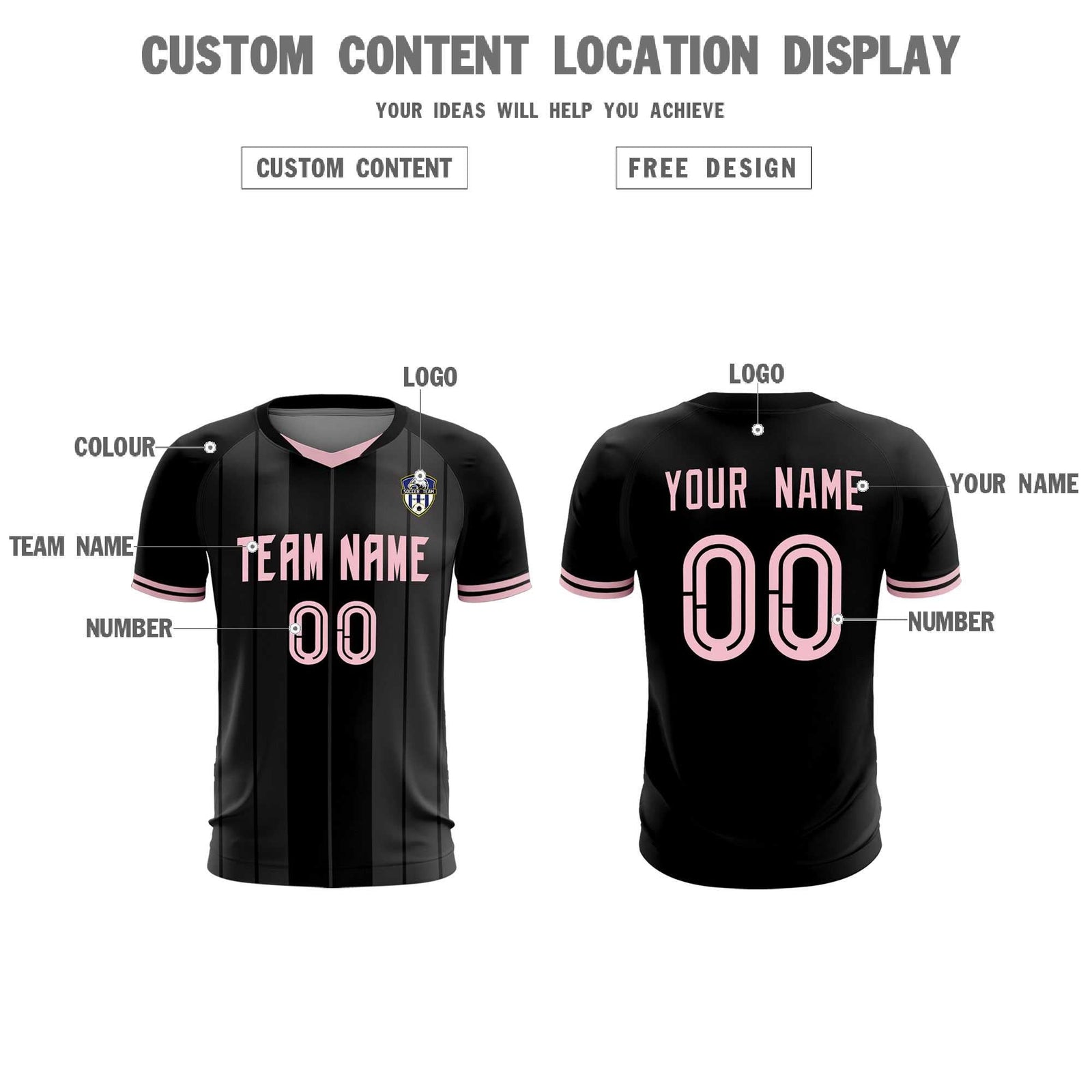 Custom Black Classic Striped Personalized Soccer Tops/Sets Jersey