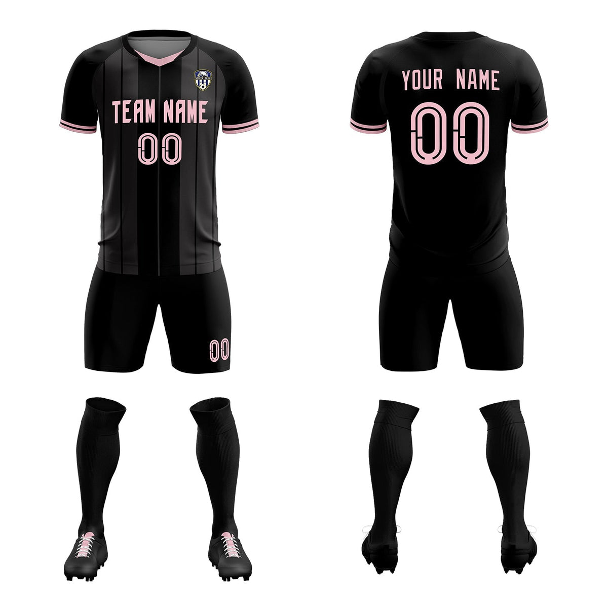 Custom Black Classic Striped Personalized Soccer Tops/Sets Jersey