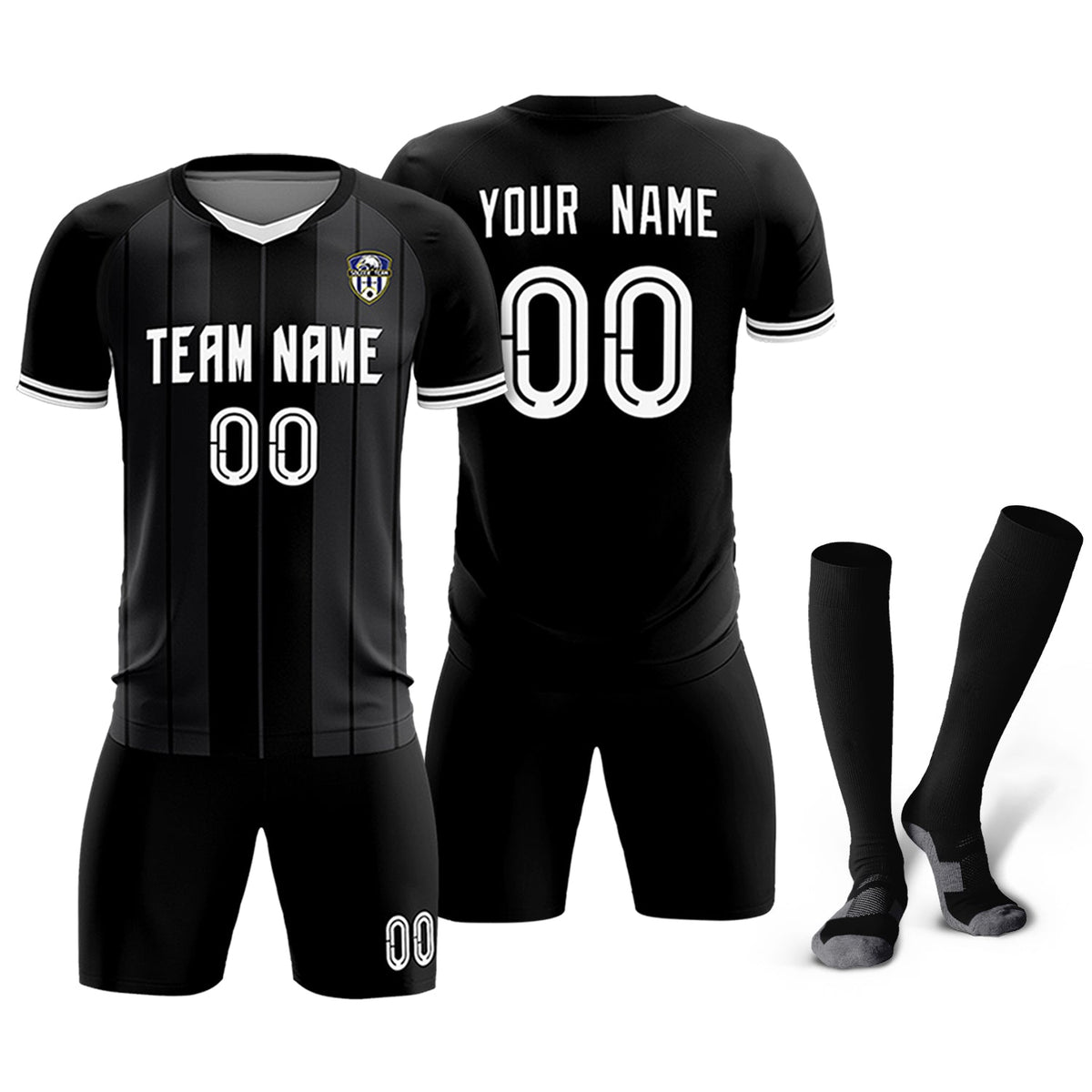 Custom Black Classic Striped Personalized Soccer Tops/Sets Jersey