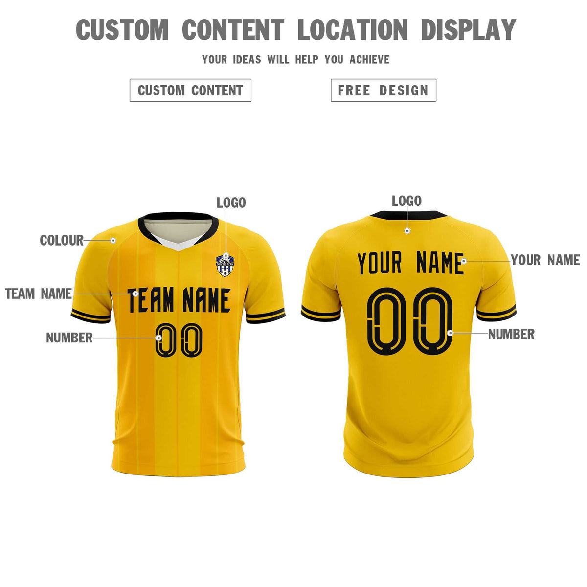 Custom Gold Classic Striped Personalized Soccer Tops/Sets Jersey