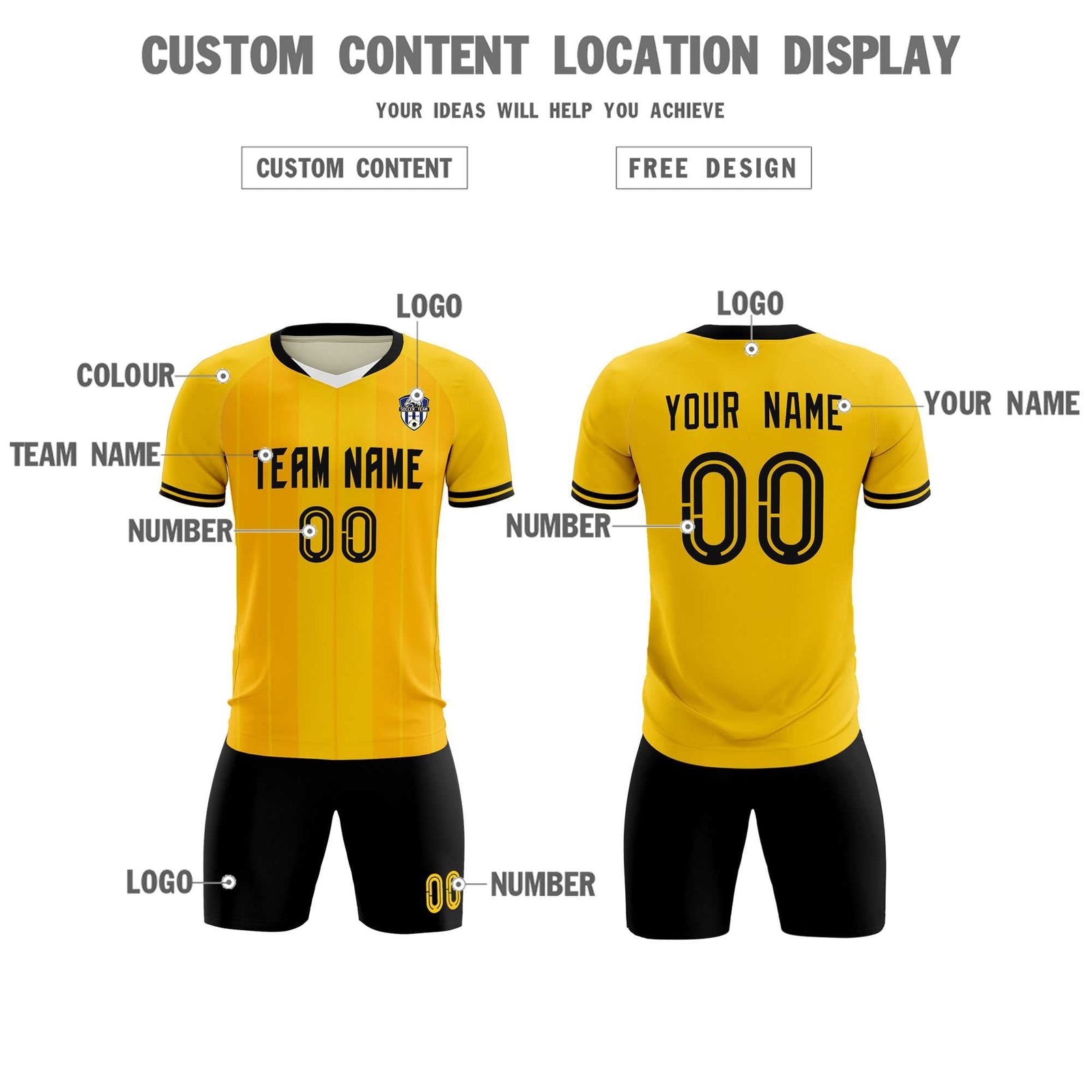 Custom Gold Classic Striped Personalized Soccer Tops/Sets Jersey