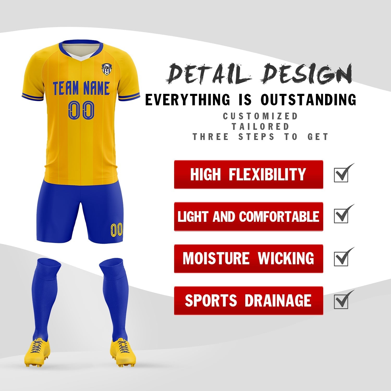 Custom Gold Classic Striped Personalized Soccer Tops/Sets Jersey