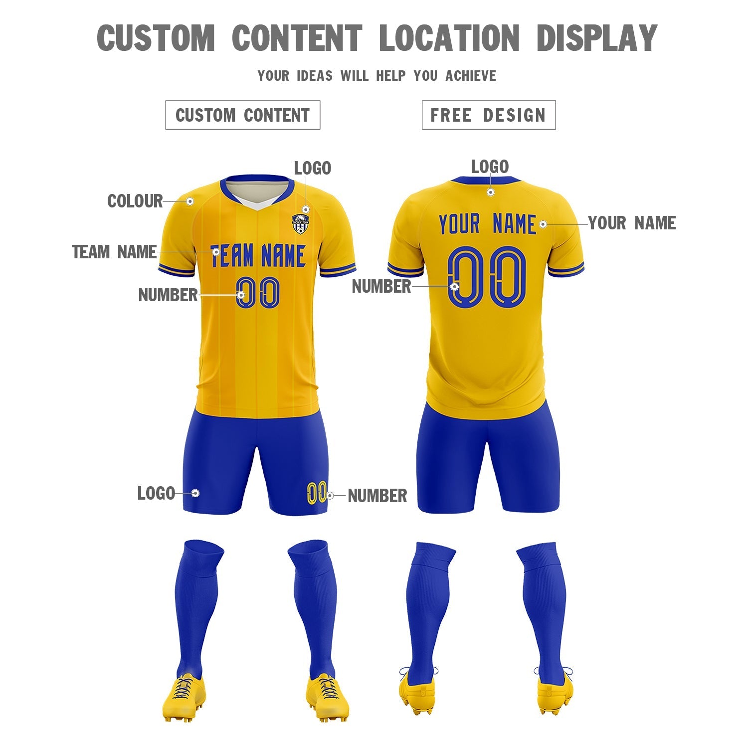 Custom Gold Classic Striped Personalized Soccer Tops/Sets Jersey