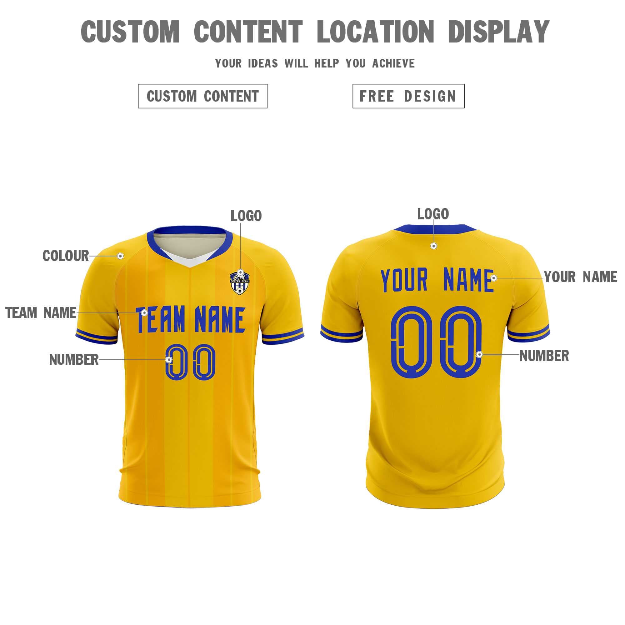 Custom Gold Classic Striped Personalized Soccer Tops/Sets Jersey