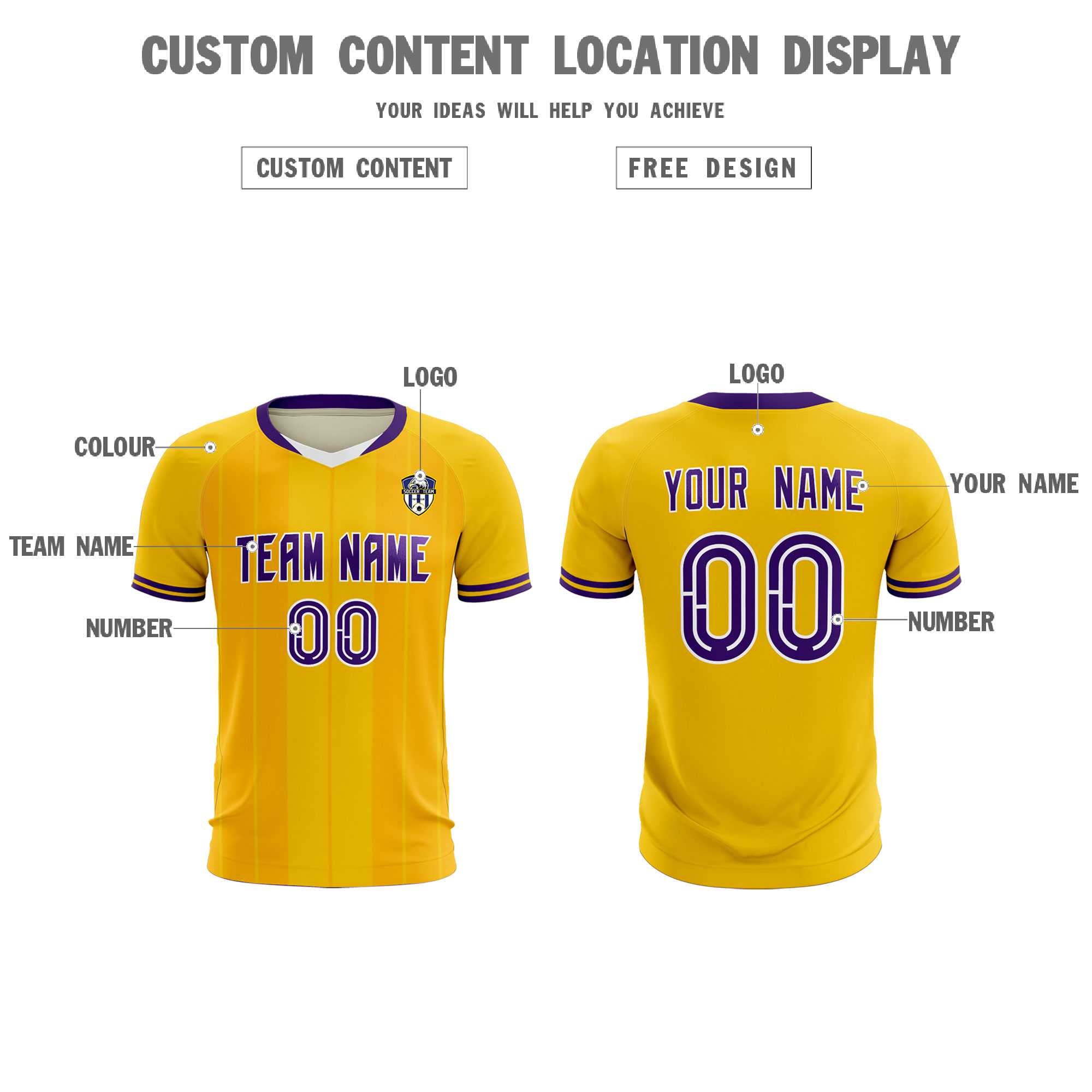 Custom Gold Classic Striped Personalized Soccer Tops/Sets Jersey
