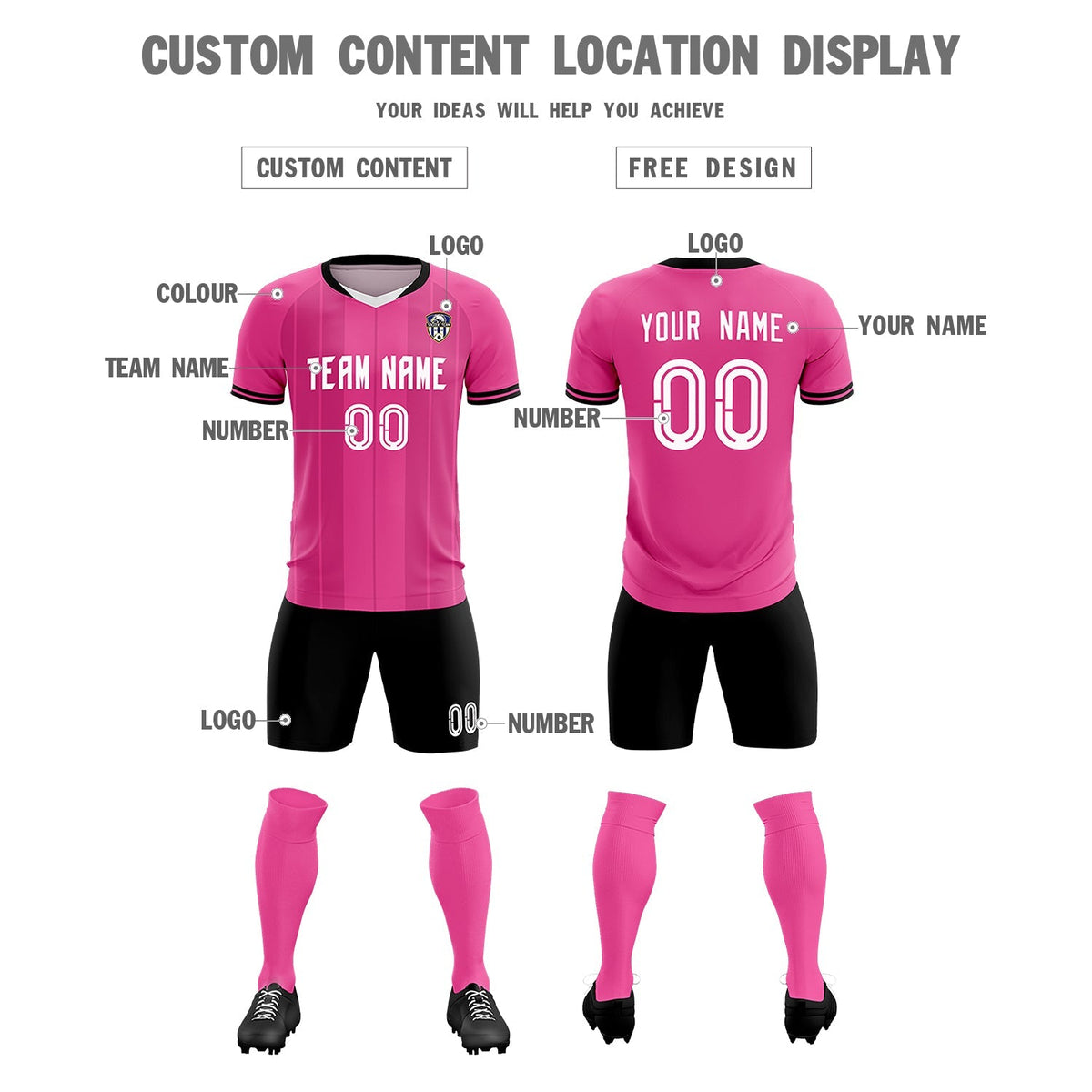 Custom Pink Classic Striped Personalized Soccer Tops/Sets Jersey
