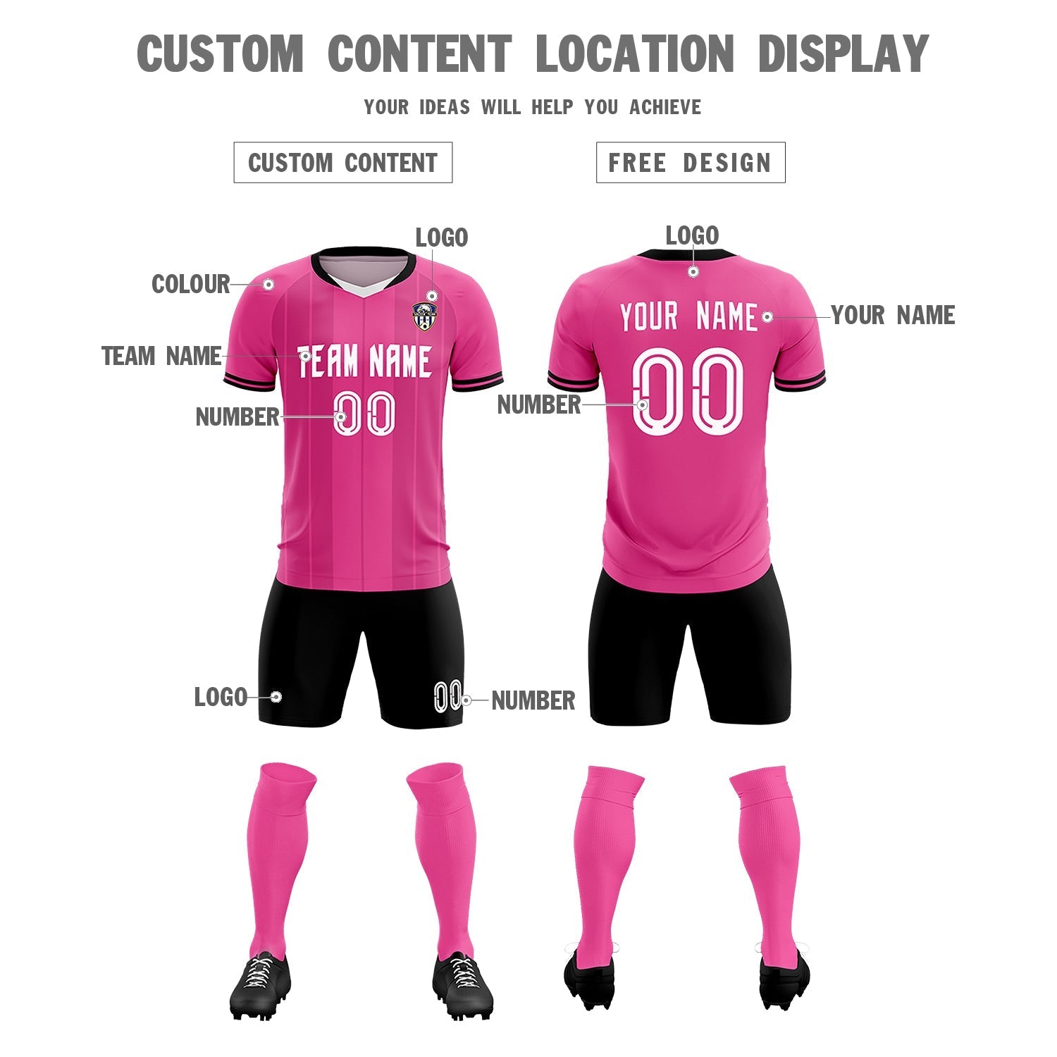 Custom Pink Classic Striped Personalized Soccer Tops/Sets Jersey