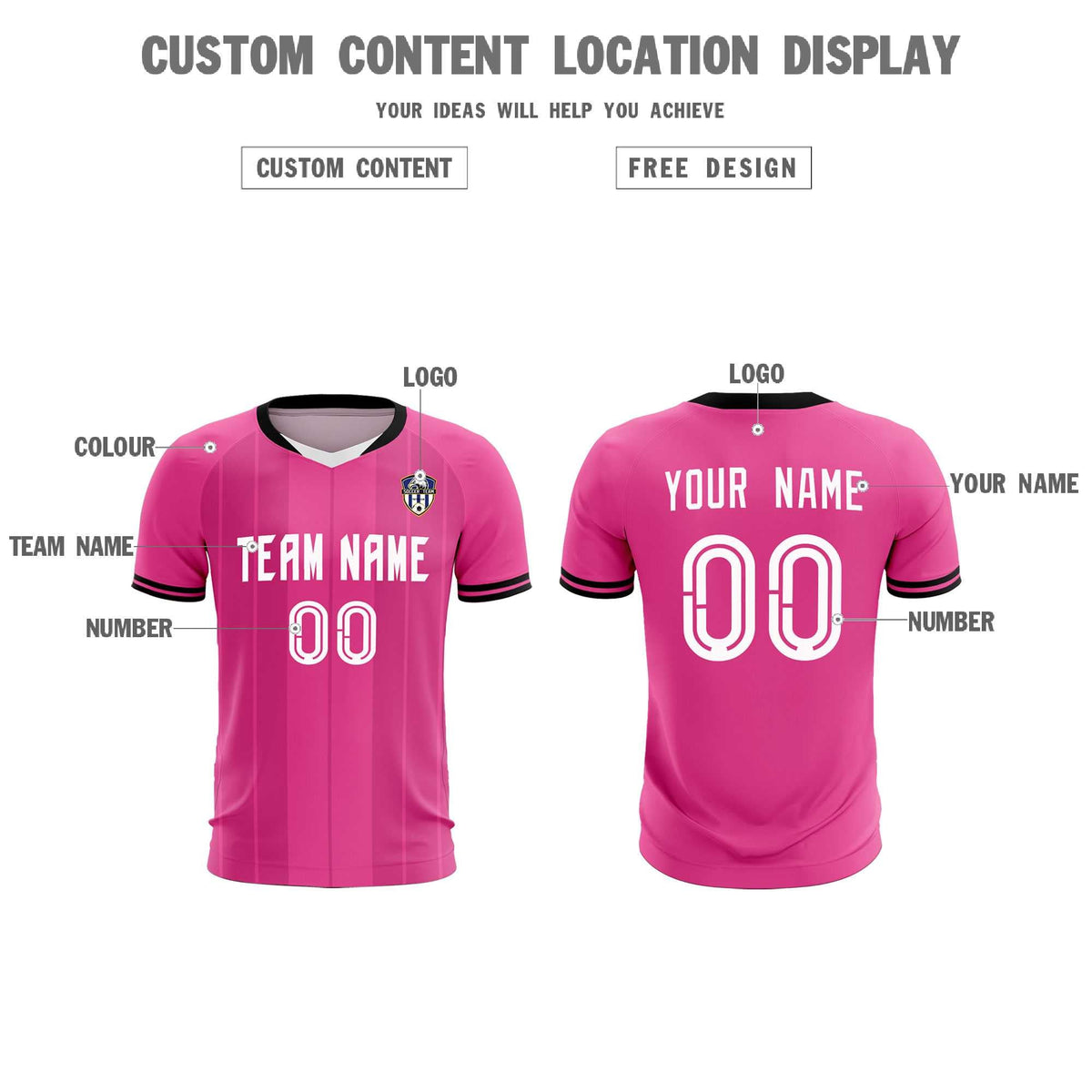 Custom Pink Classic Striped Personalized Soccer Tops/Sets Jersey