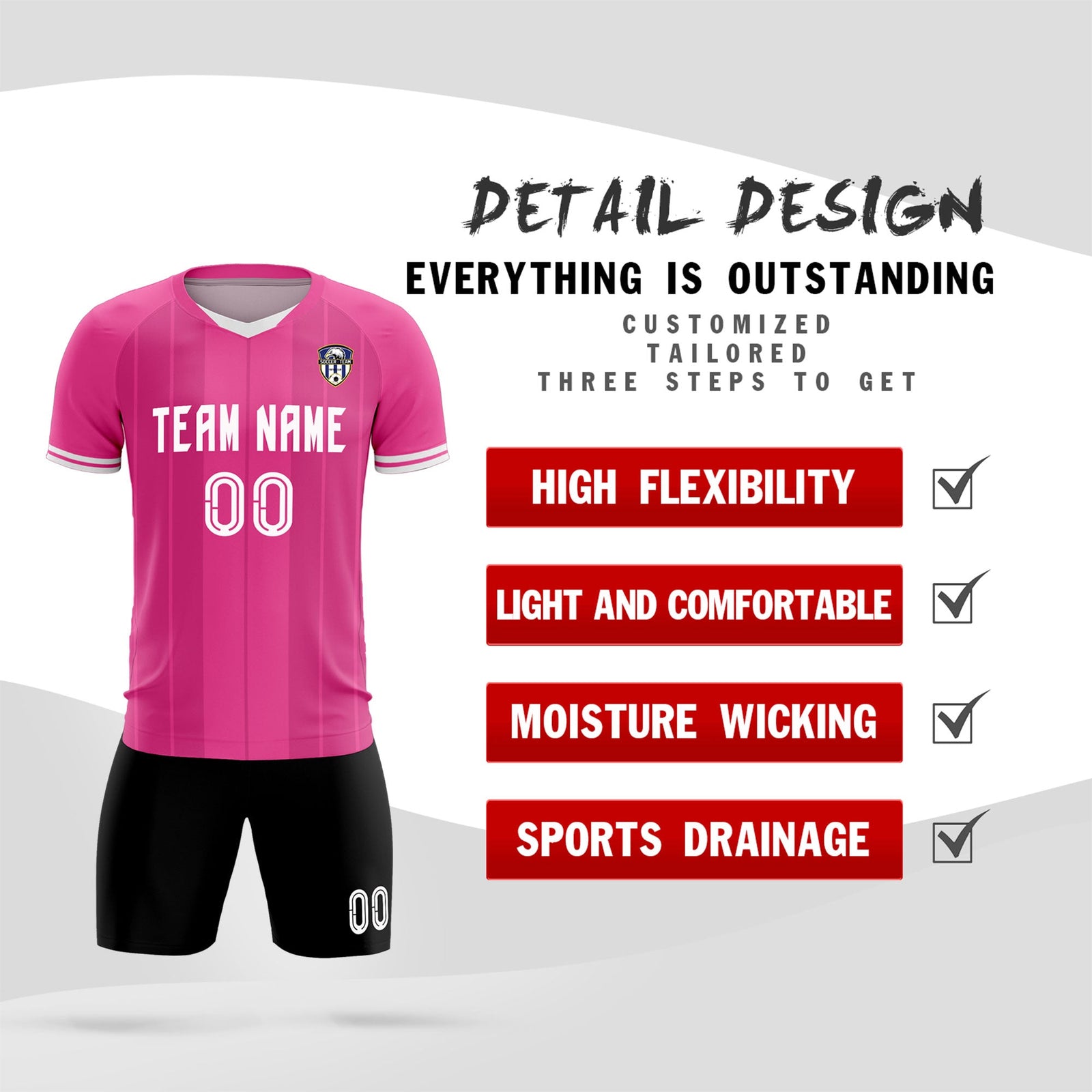 Custom Pink Classic Striped Personalized Soccer Tops/Sets Jersey