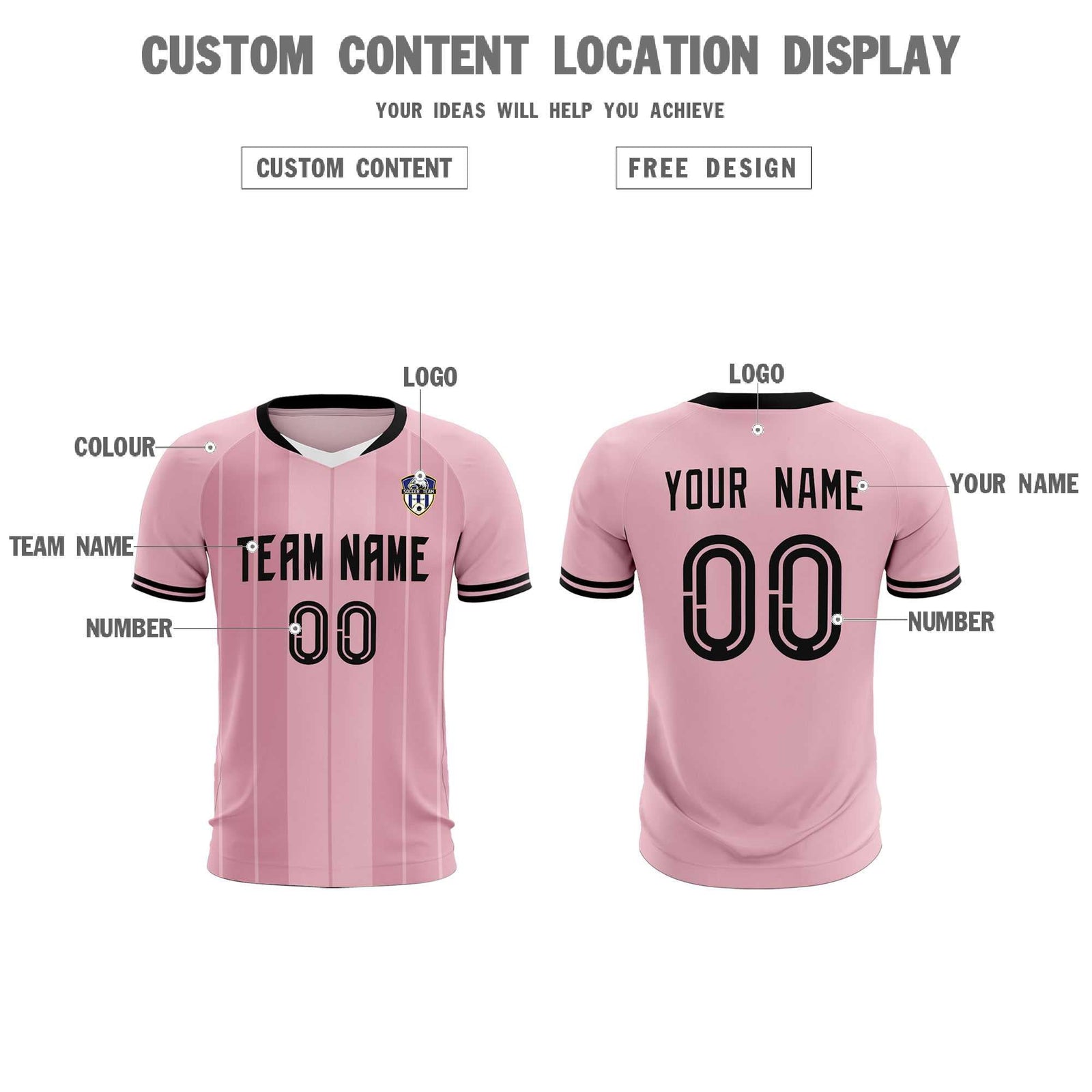 Custom Light Pink Classic Striped Personalized Soccer Tops/Sets Jersey