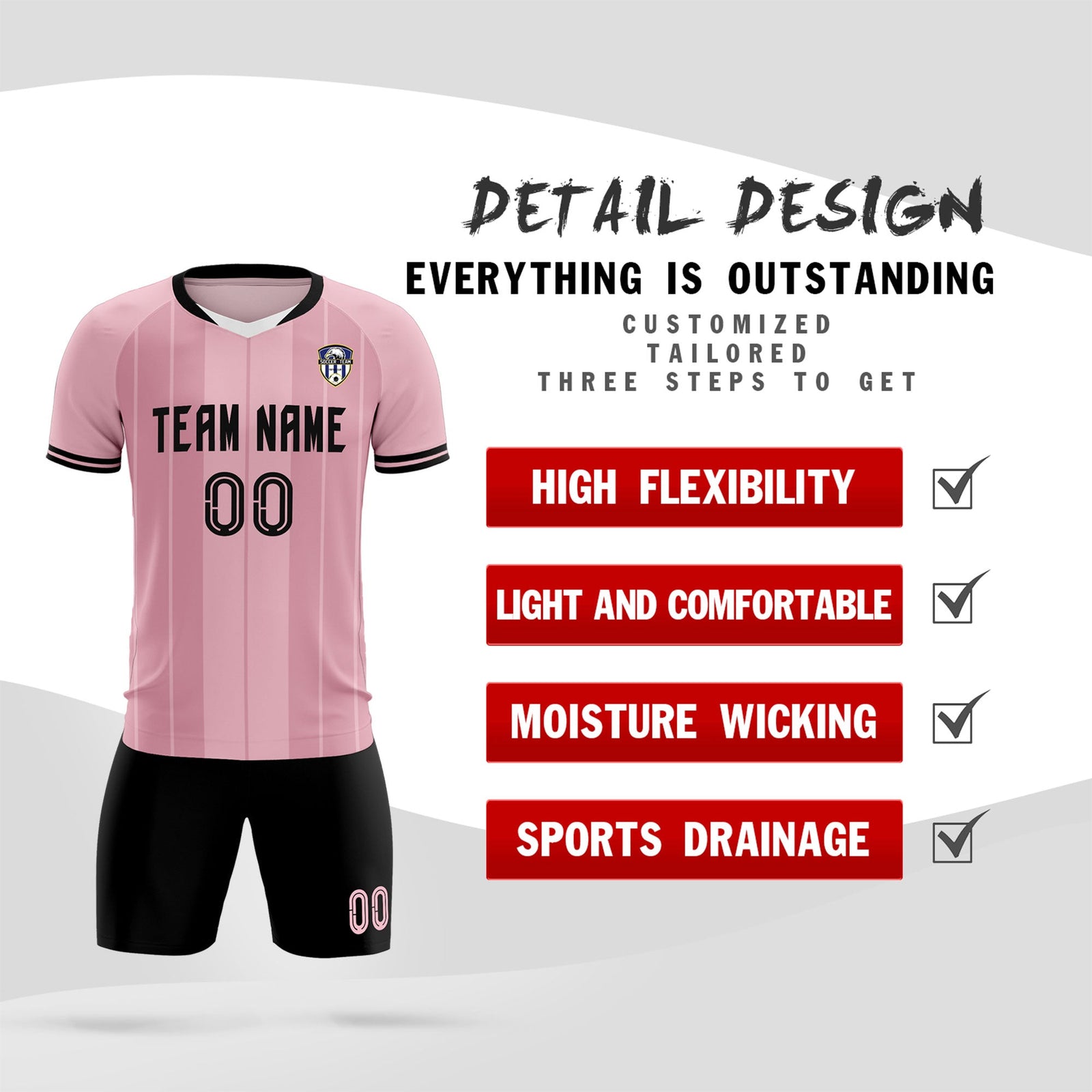 Custom Light Pink Classic Striped Personalized Soccer Tops/Sets Jersey