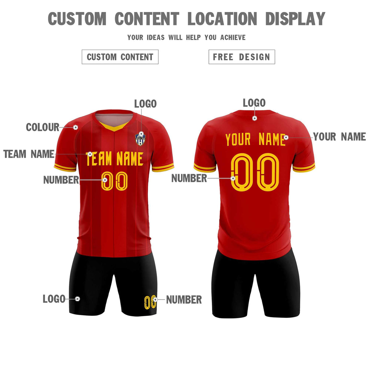 Custom Red Classic Striped Personalized Soccer Tops/Sets Jersey
