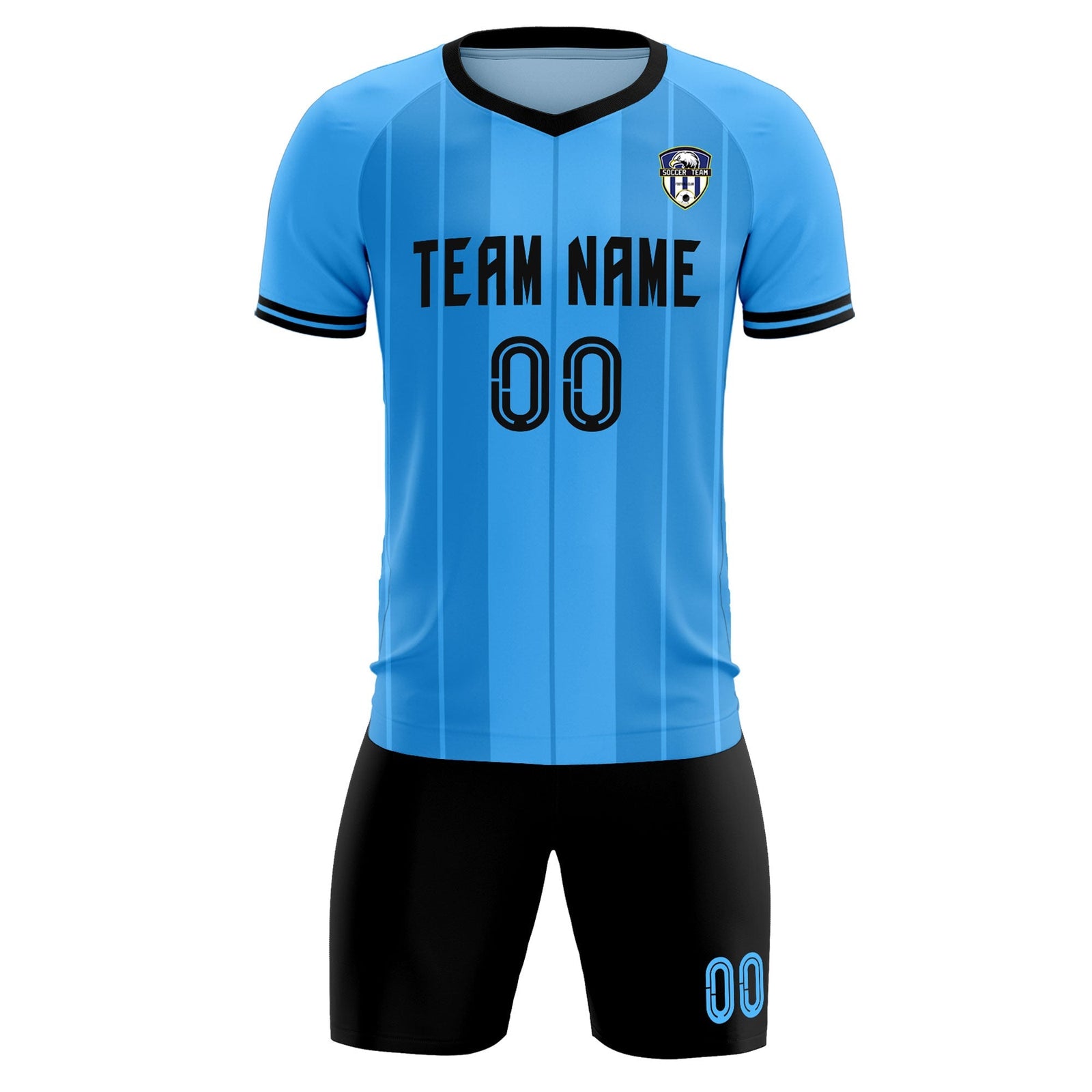 Custom Powder Blue Classic Striped Personalized Soccer Tops/Sets Jersey