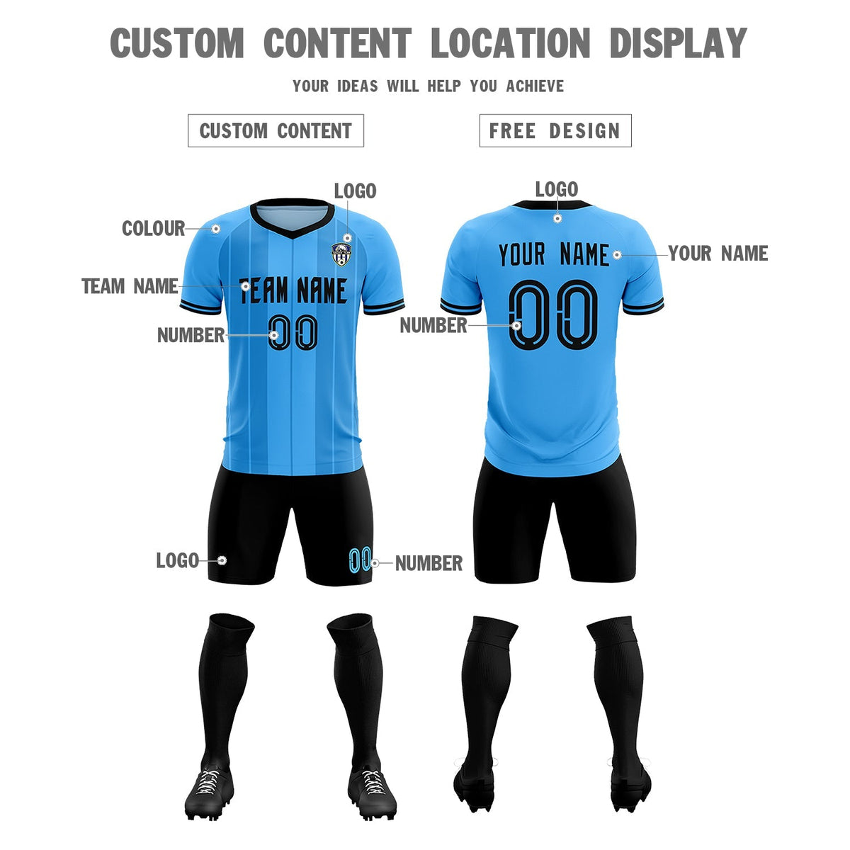 Custom Powder Blue Classic Striped Personalized Soccer Tops/Sets Jersey
