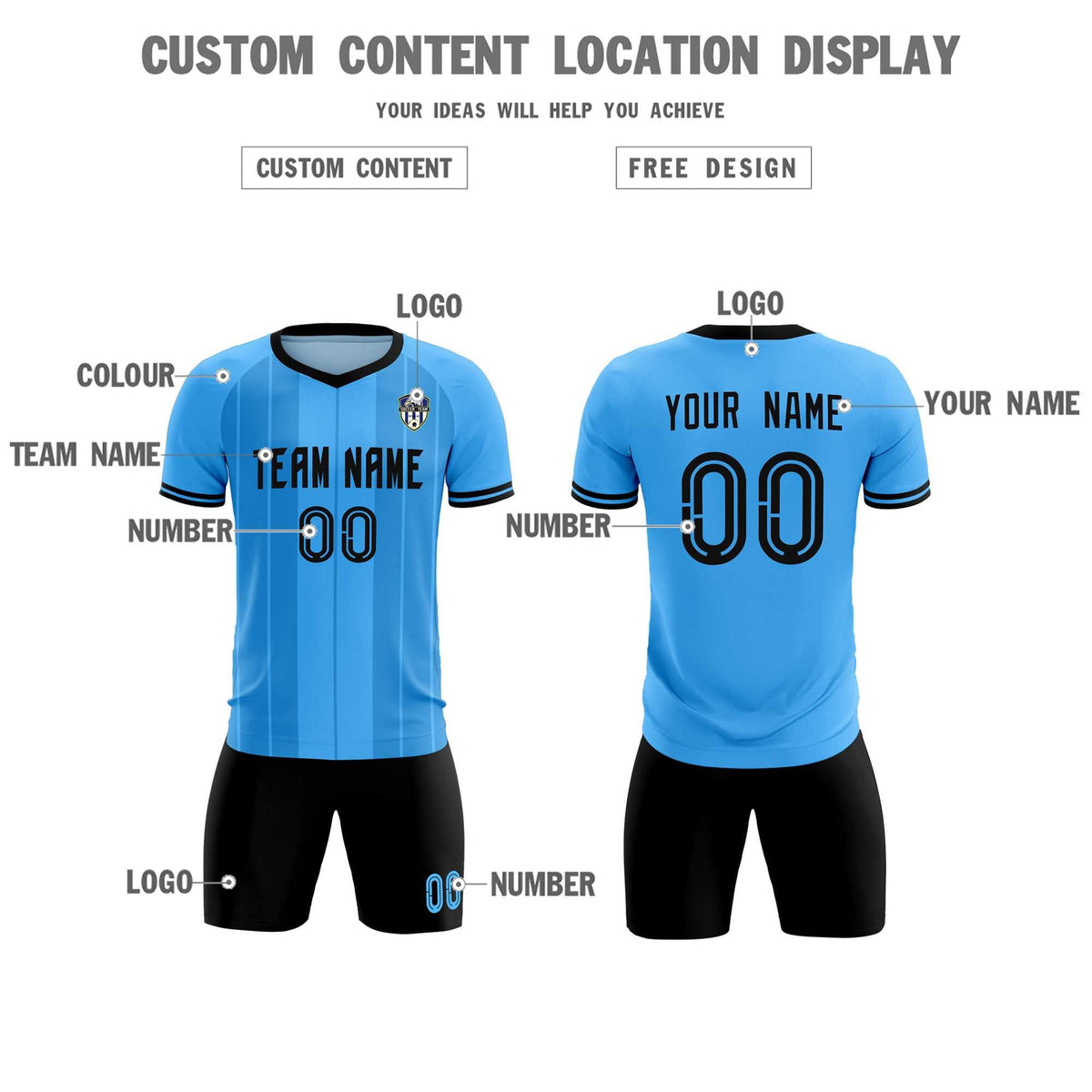 Custom Powder Blue Classic Striped Personalized Soccer Tops/Sets Jersey
