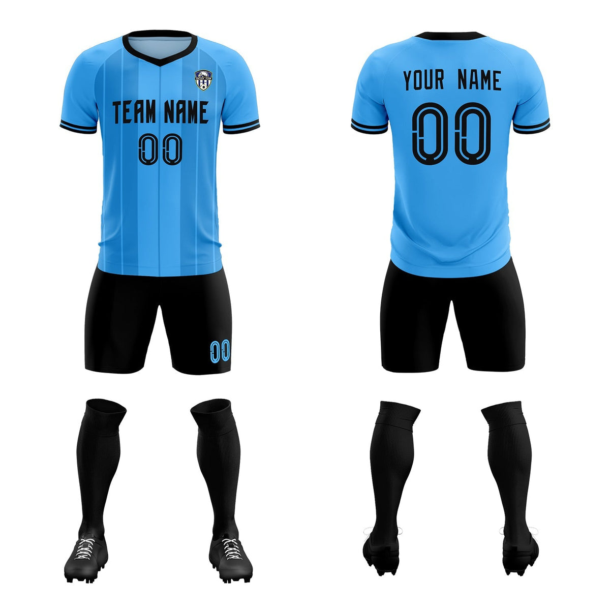 Custom Powder Blue Classic Striped Personalized Soccer Tops/Sets Jersey