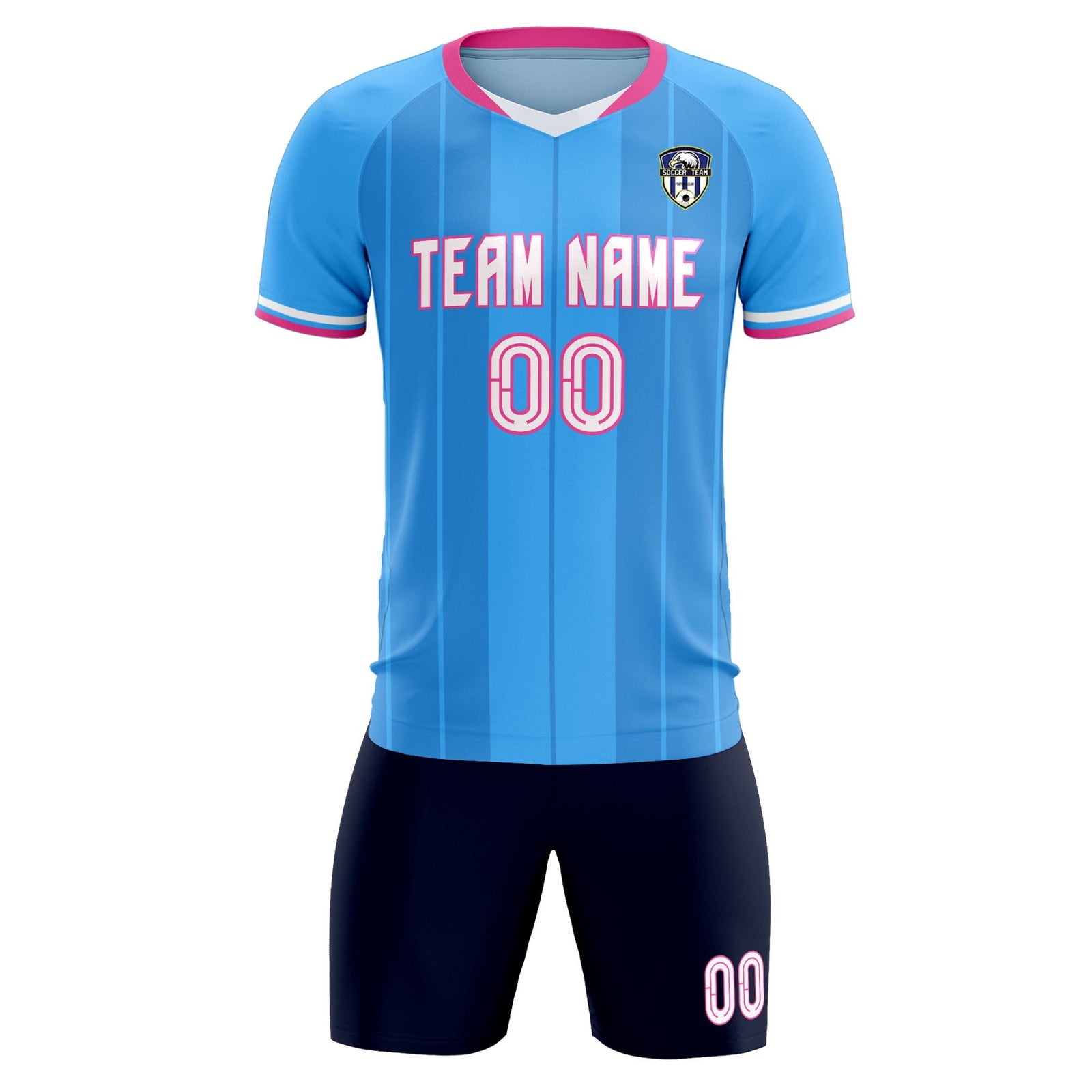 Custom Powder Blue Classic Striped Personalized Soccer Tops/Sets Jersey
