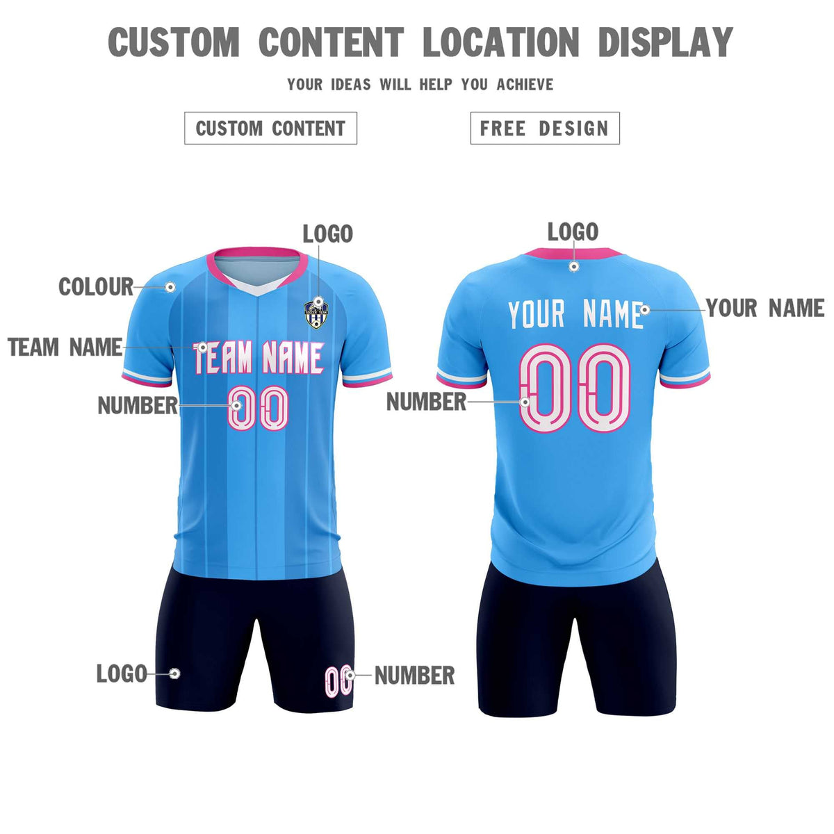 Custom Powder Blue Classic Striped Personalized Soccer Tops/Sets Jersey