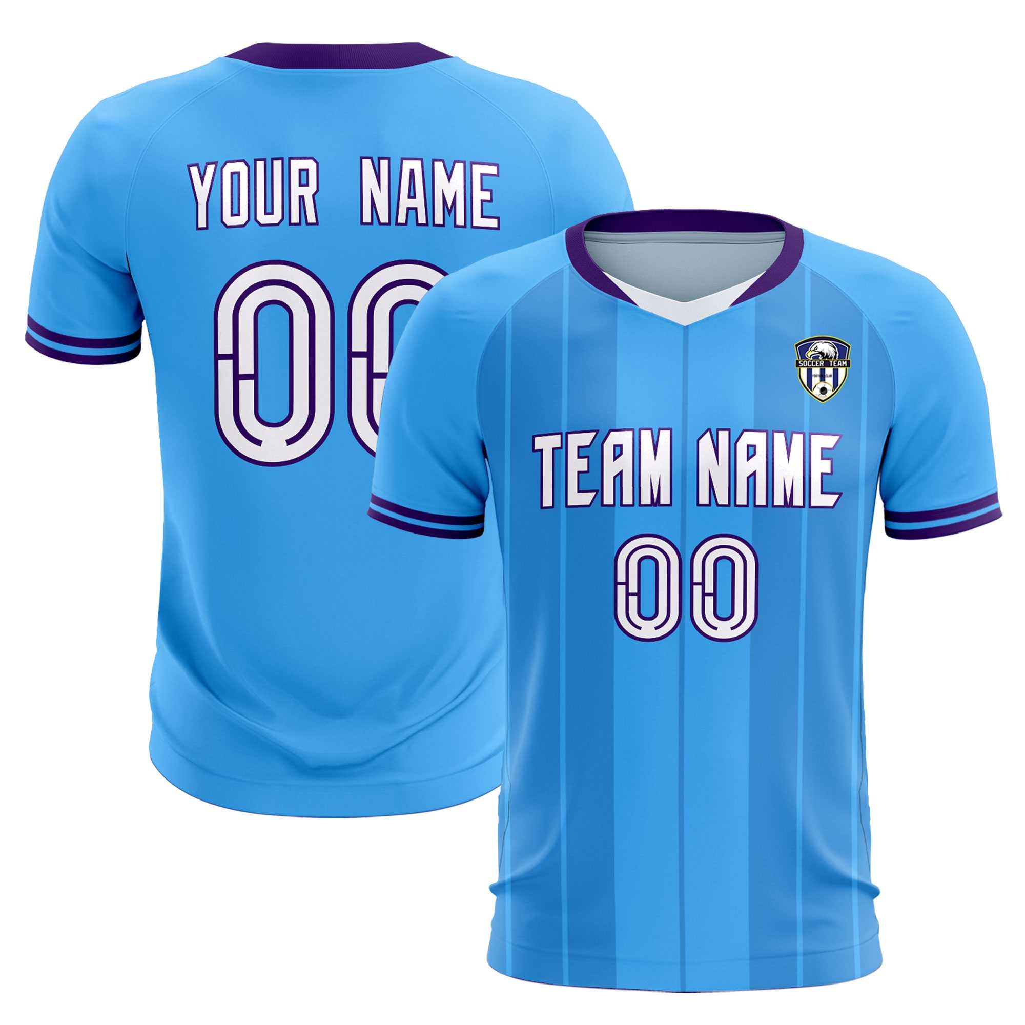 Custom Powder Blue Classic Striped Personalized Soccer Tops/Sets Jersey