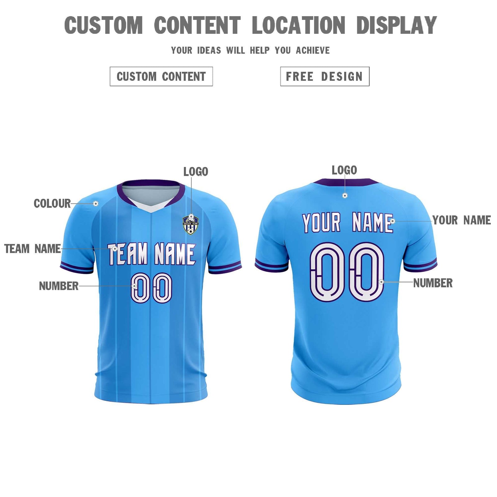 Custom Powder Blue Classic Striped Personalized Soccer Tops/Sets Jersey