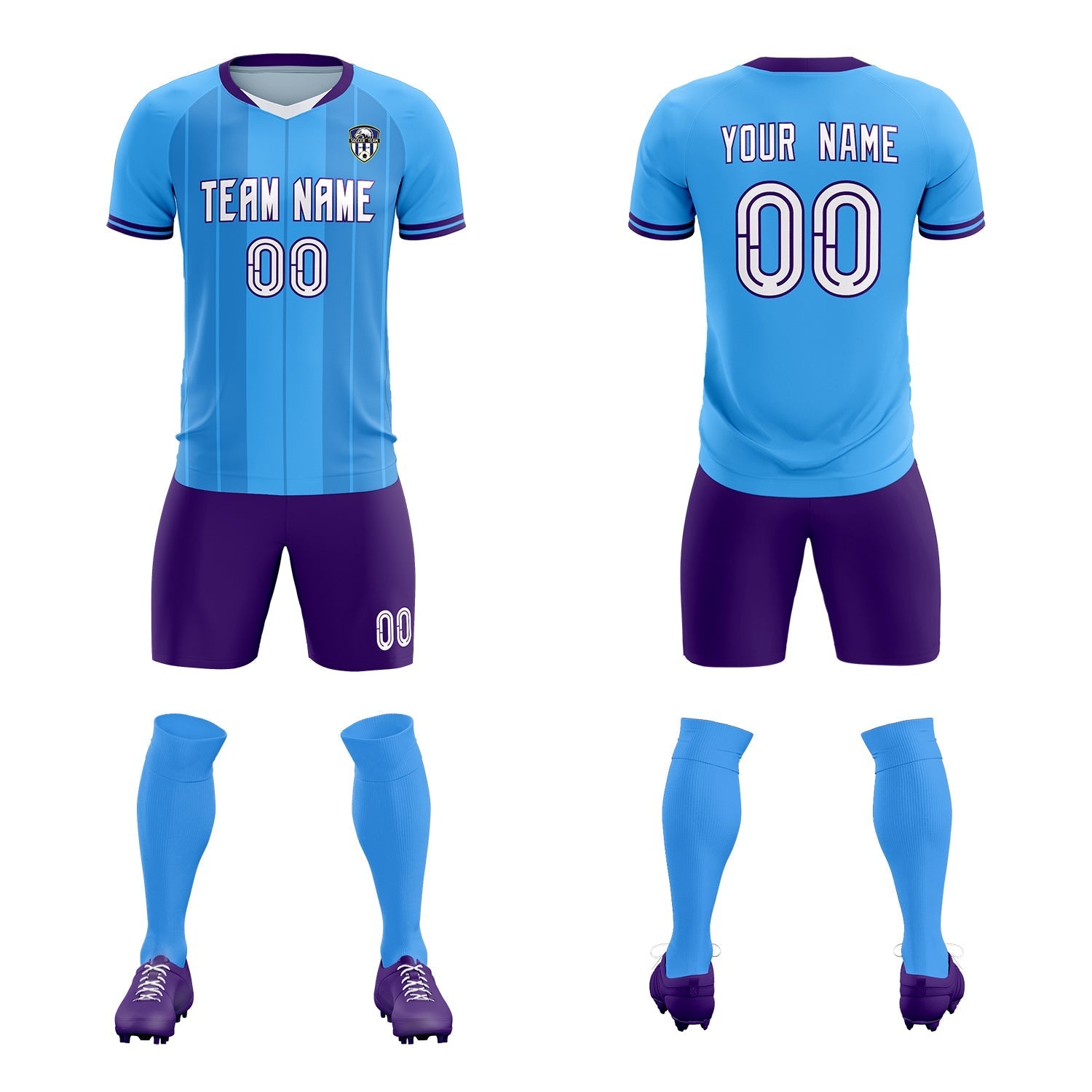 Custom Powder Blue Classic Striped Personalized Soccer Tops/Sets Jersey