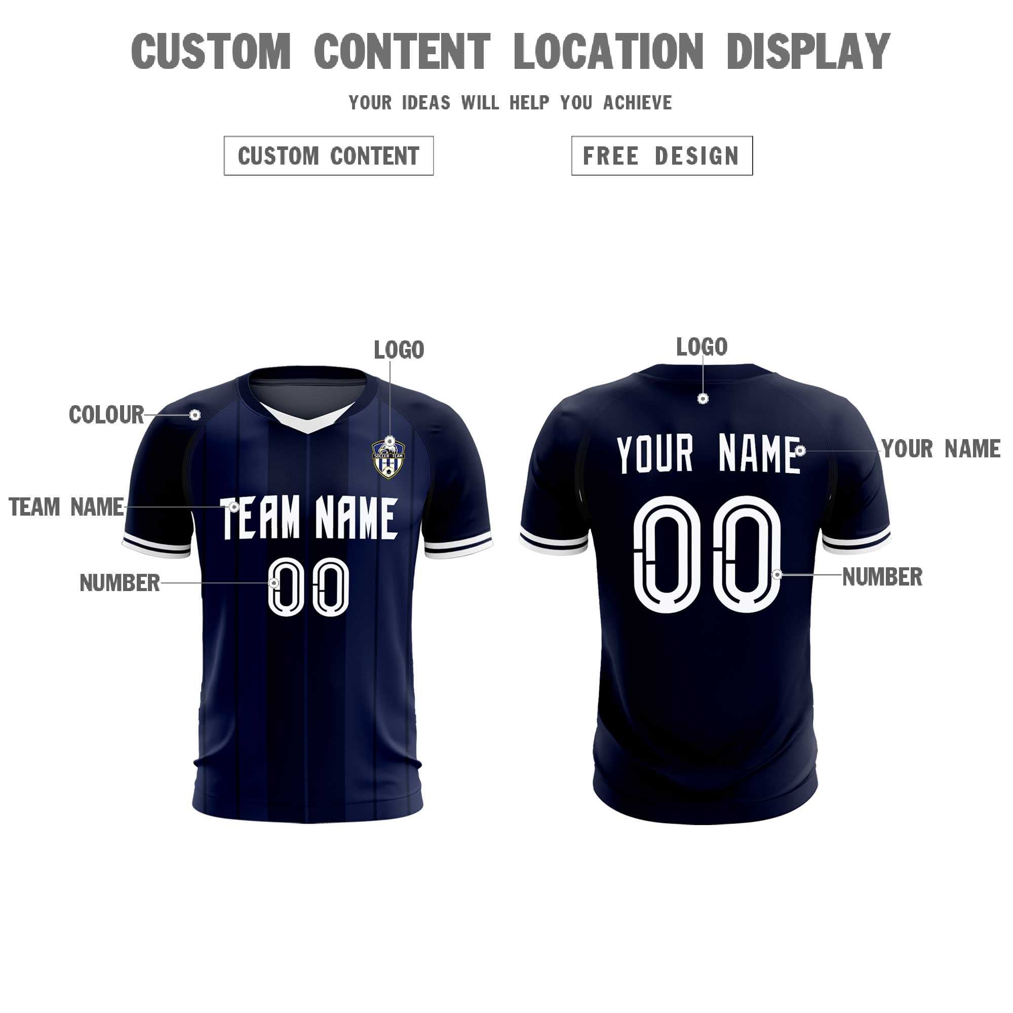 Custom Navy Classic Striped Personalized Soccer Tops/Sets Jersey