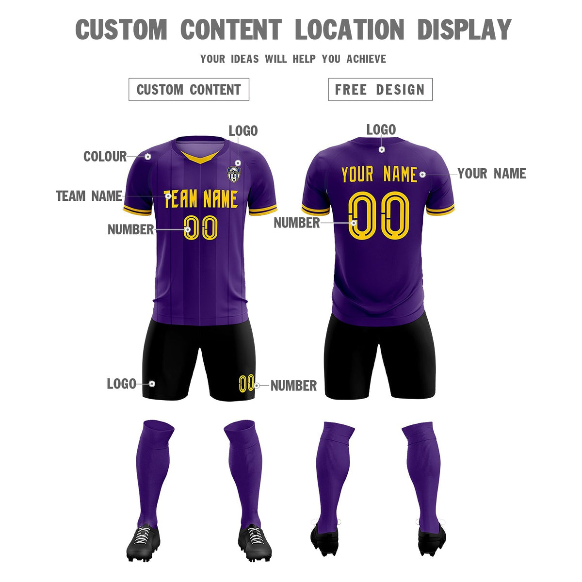 Custom Purple Classic Striped Personalized Soccer Tops/Sets Jersey