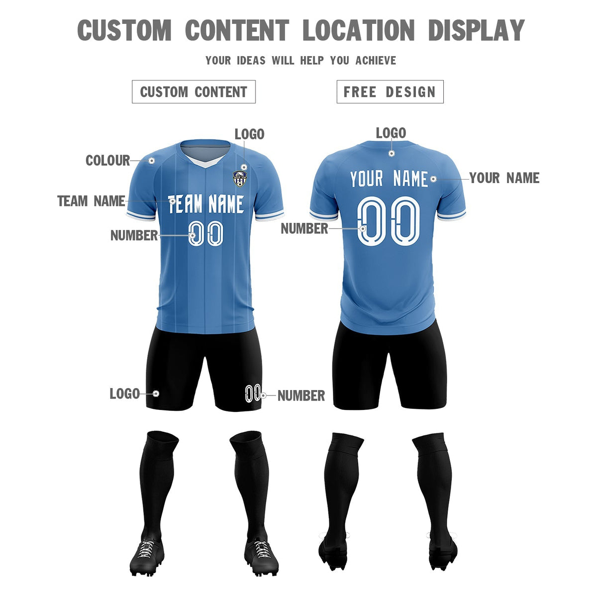 Custom Light Blue Classic Striped Personalized Soccer Tops/Sets Jersey
