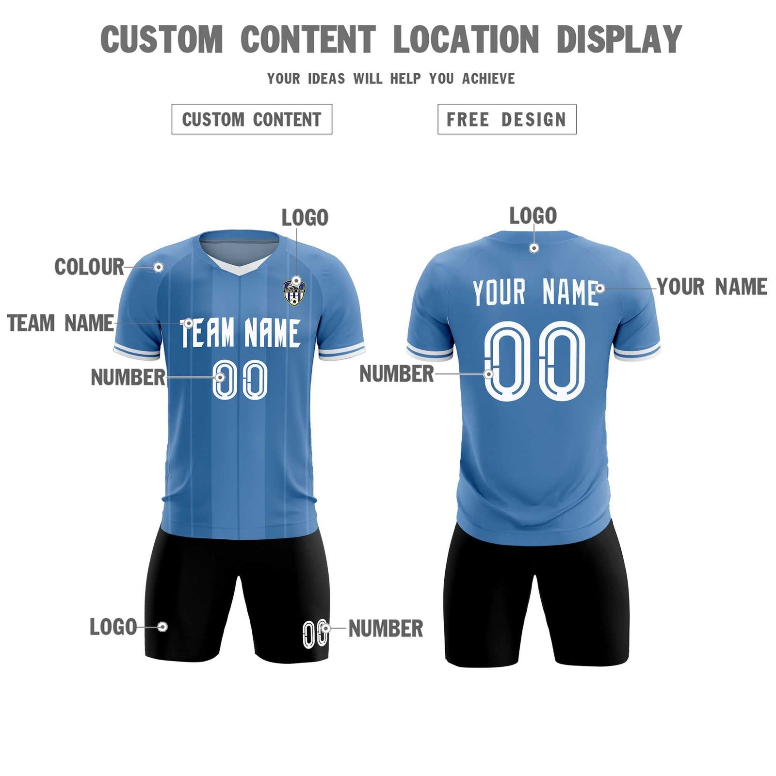 Custom Light Blue Classic Striped Personalized Soccer Tops/Sets Jersey