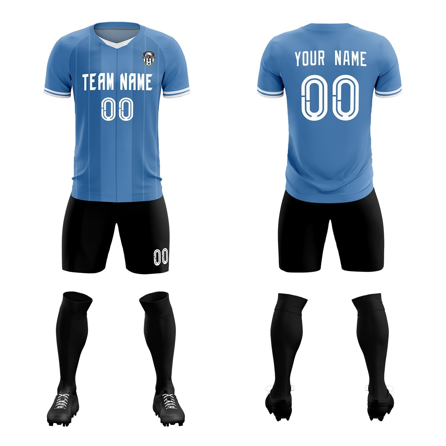 Custom Light Blue Classic Striped Personalized Soccer Tops/Sets Jersey