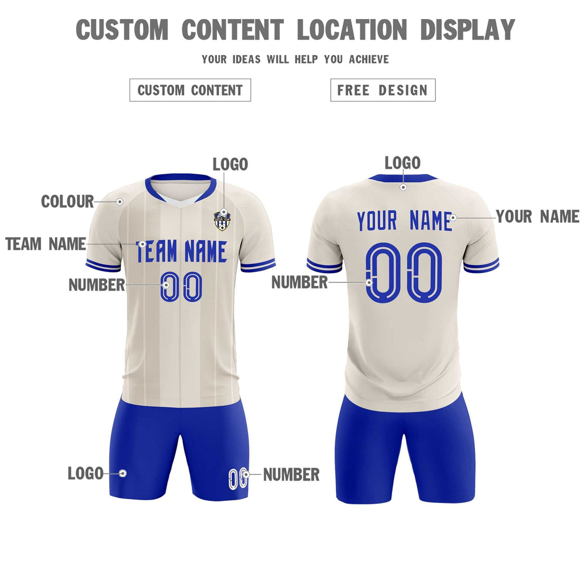 Custom Cream Classic Striped Personalized Soccer Tops/Sets Jersey