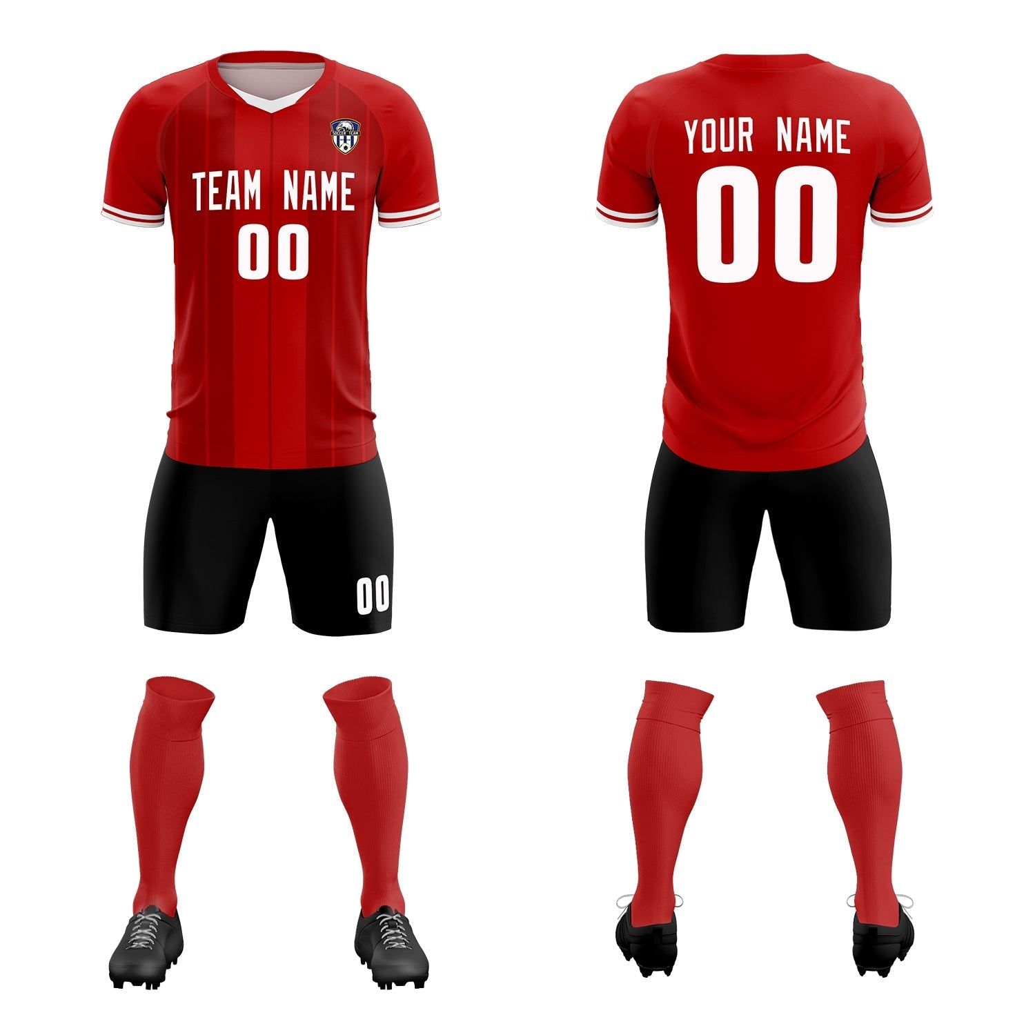 Custom Red Classic Striped Personalized Soccer Tops/Sets Jersey
