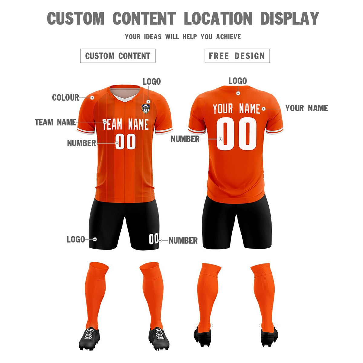 Custom Orange Classic Striped Personalized Soccer Tops/Sets Jersey