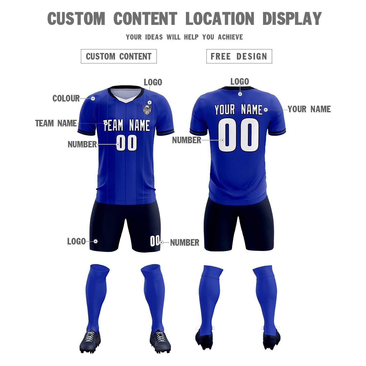 Custom Royal Classic Striped Personalized Soccer Tops/Sets Jersey