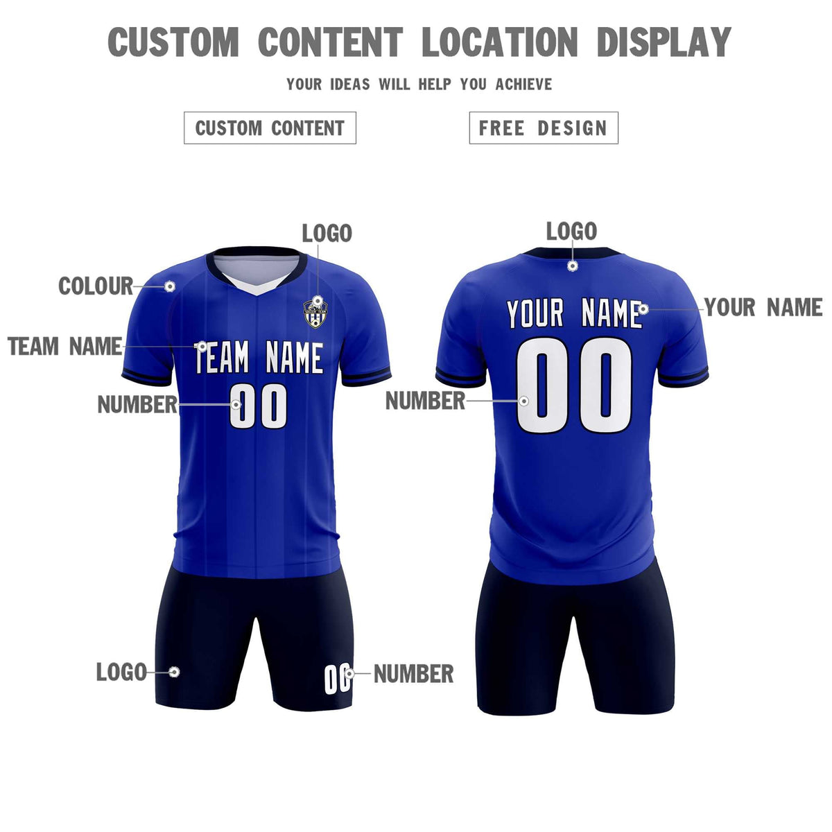 Custom Royal Classic Striped Personalized Soccer Tops/Sets Jersey