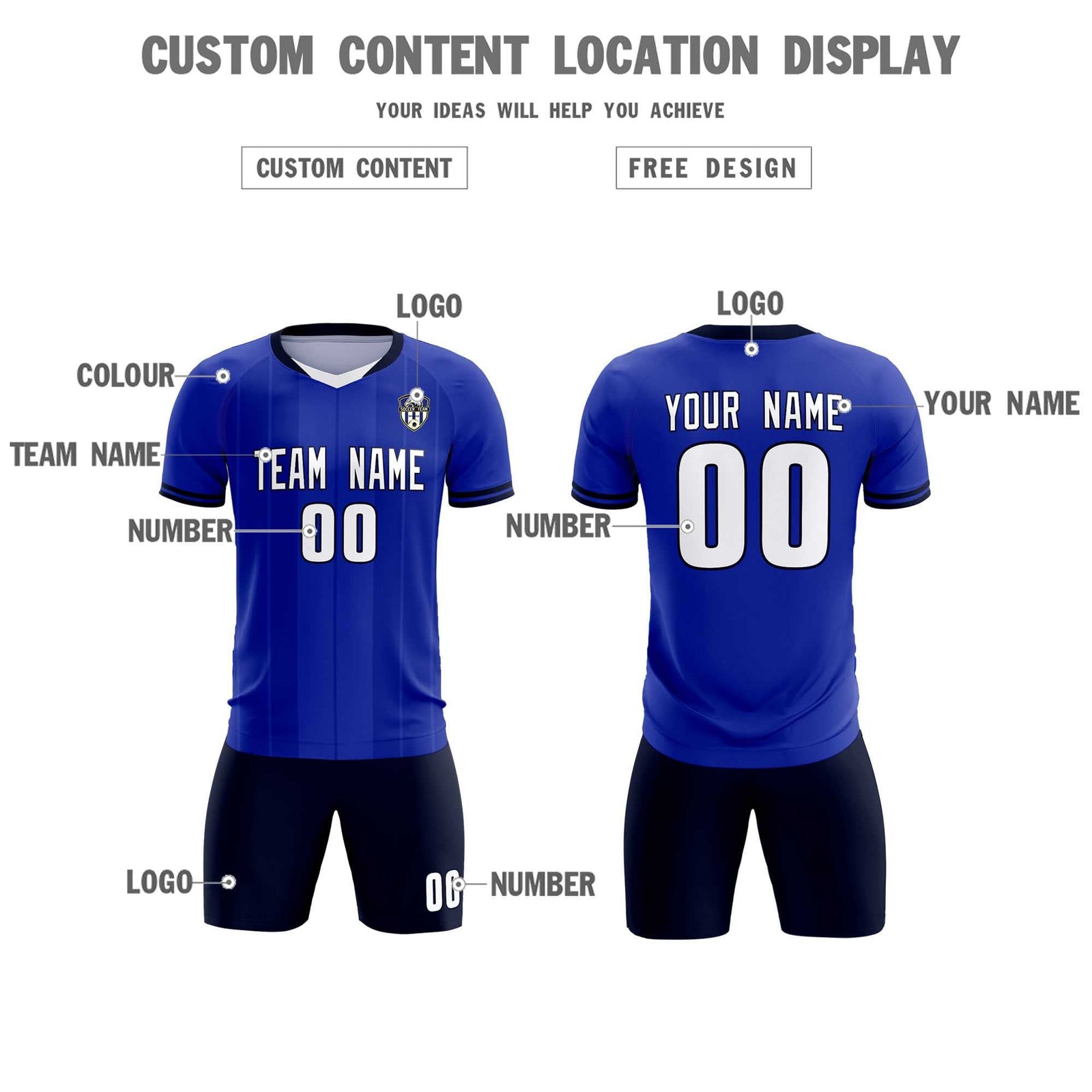 Custom Royal Classic Striped Personalized Soccer Tops/Sets Jersey
