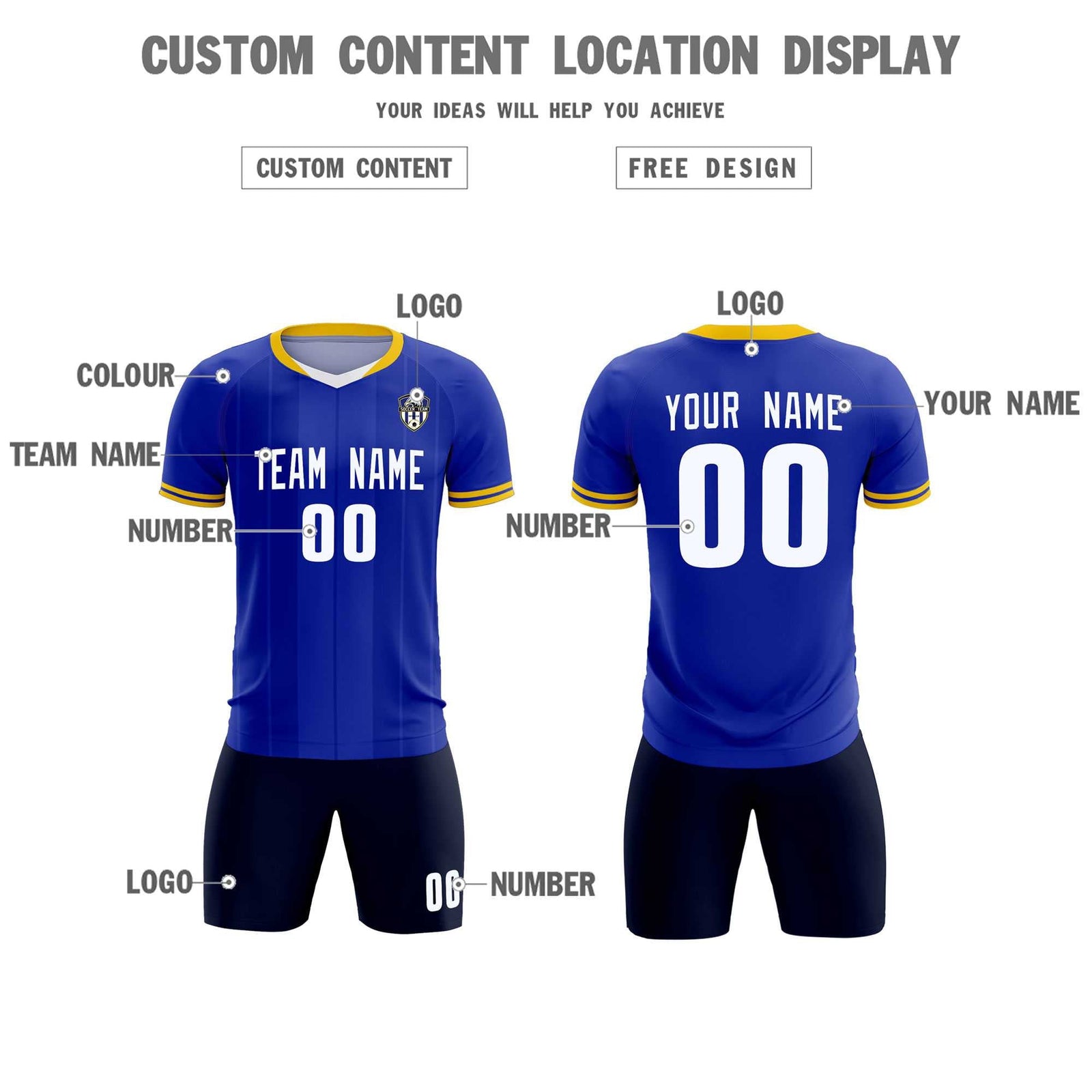 Custom Royal Classic Striped Personalized Soccer Tops/Sets Jersey