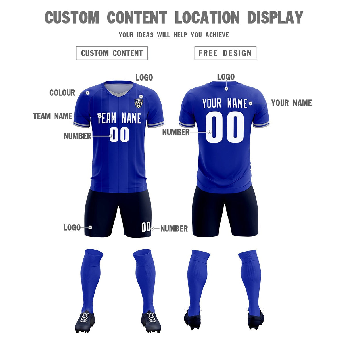 Custom Royal Classic Striped Personalized Soccer Tops/Sets Jersey
