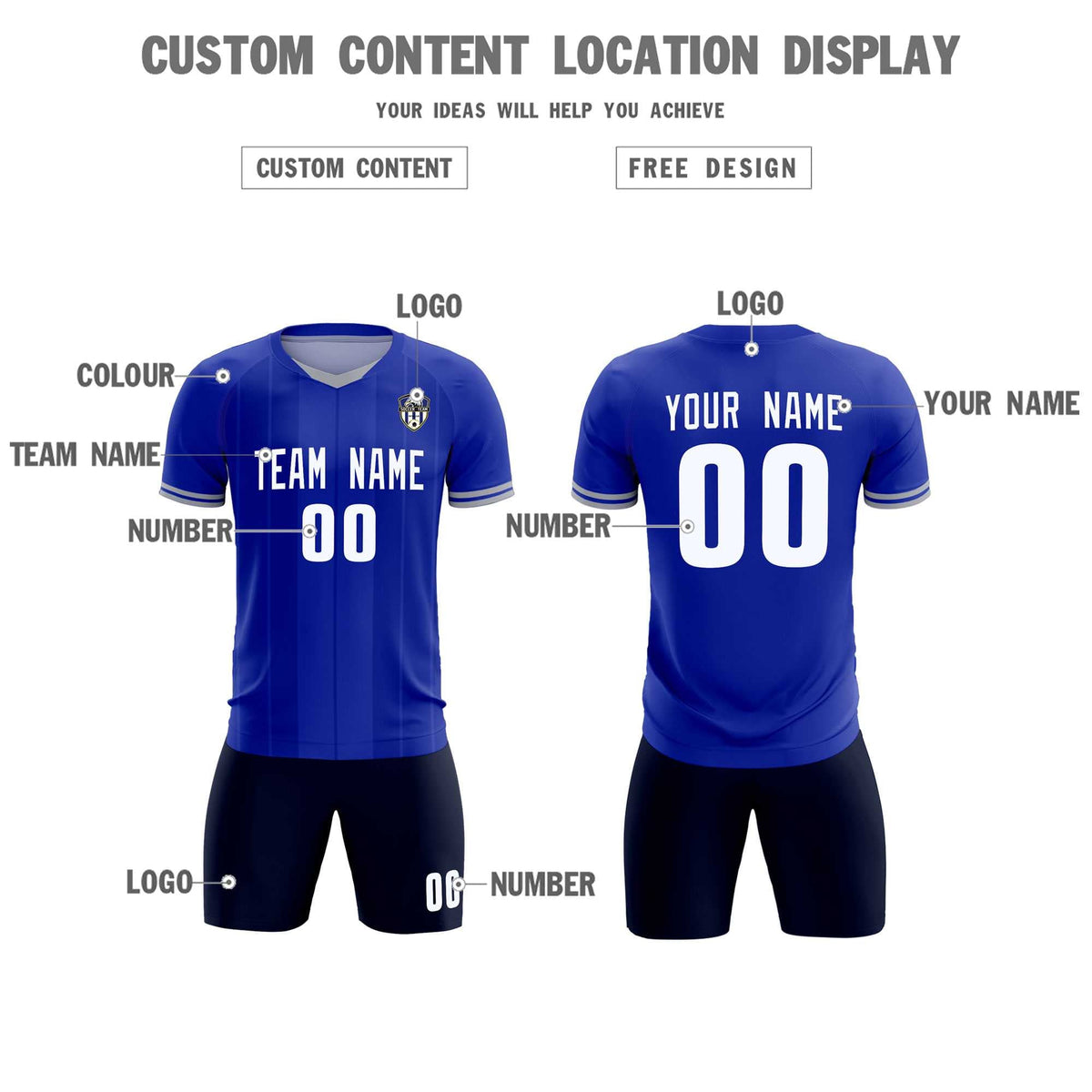 Custom Royal Classic Striped Personalized Soccer Tops/Sets Jersey
