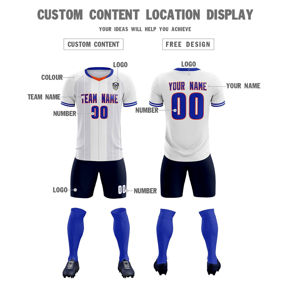 Custom White Classic Striped Personalized Soccer Tops/Sets Jersey