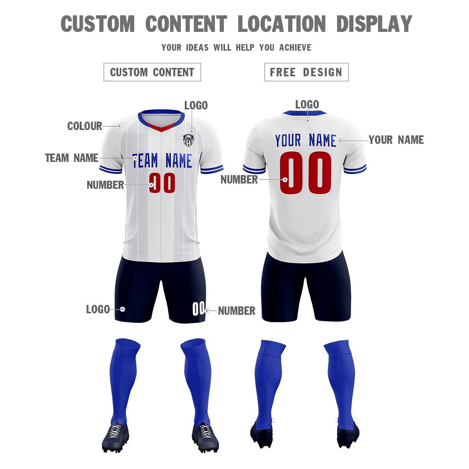 Custom White Classic Striped Personalized Soccer Tops/Sets Jersey