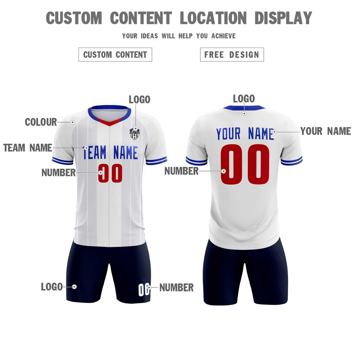 Custom White Classic Striped Personalized Soccer Tops/Sets Jersey