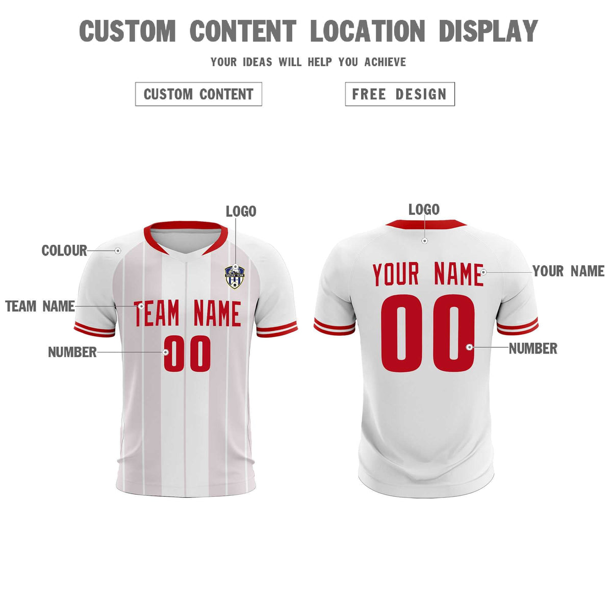 Custom White Classic Striped Personalized Soccer Tops/Sets Jersey