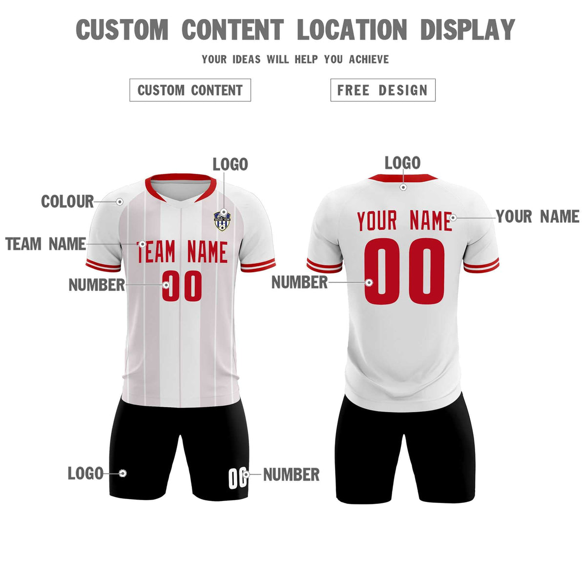 Custom White Classic Striped Personalized Soccer Tops/Sets Jersey