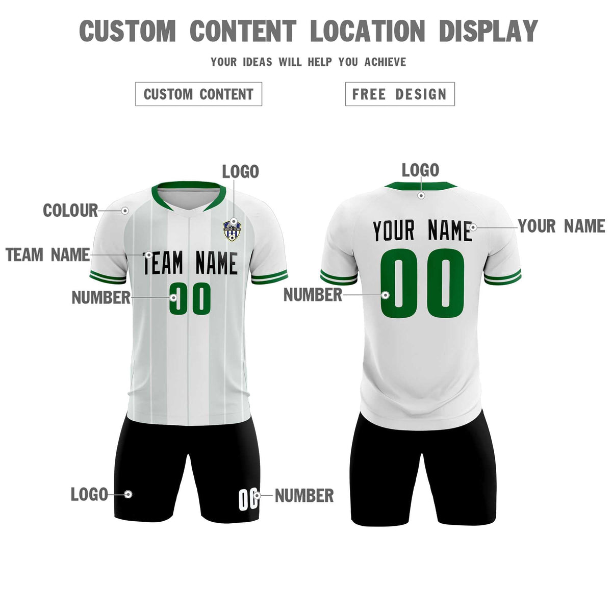 Custom White Classic Striped Personalized Soccer Tops/Sets Jersey