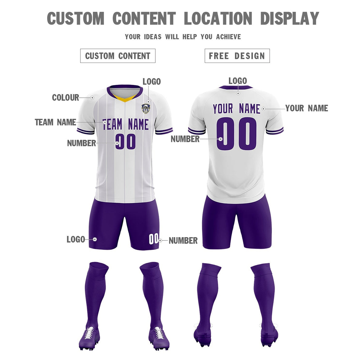 Custom White Classic Striped Personalized Soccer Tops/Sets Jersey
