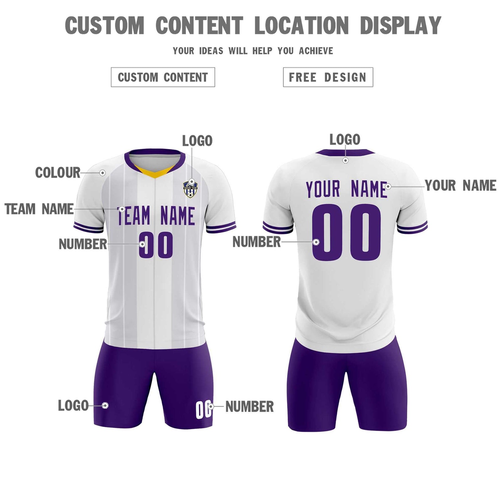 Custom White Classic Striped Personalized Soccer Tops/Sets Jersey