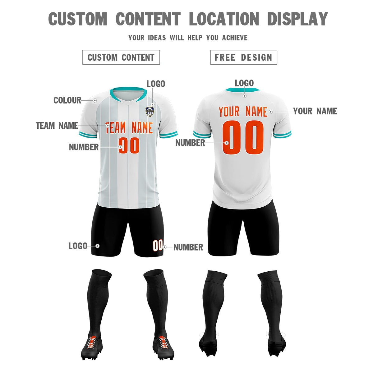 Custom White Classic Striped Personalized Soccer Tops/Sets Jersey