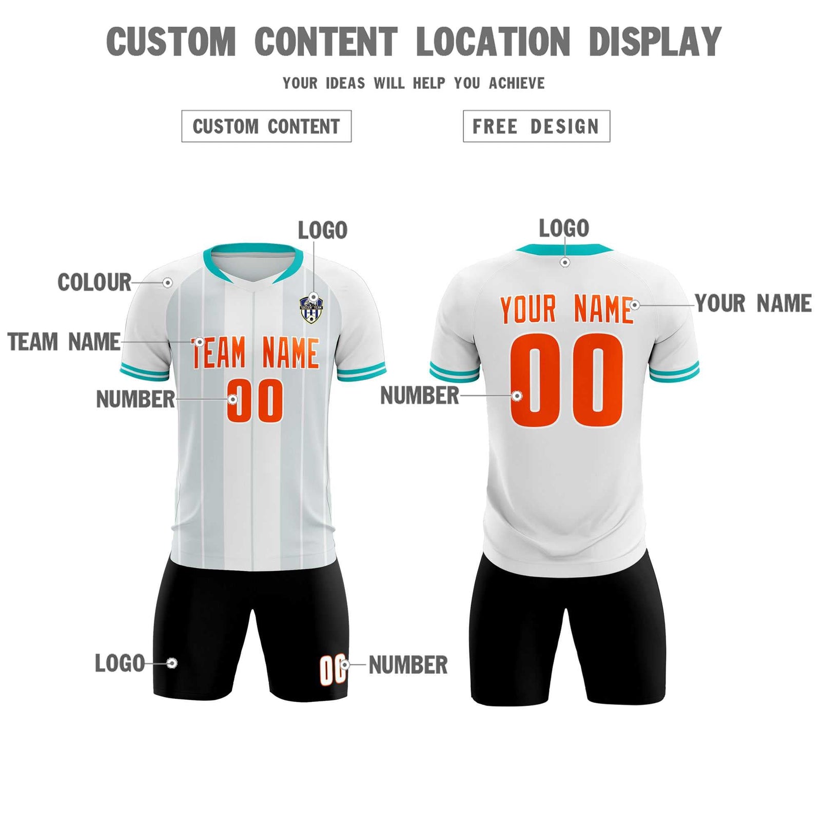 Custom White Classic Striped Personalized Soccer Tops/Sets Jersey
